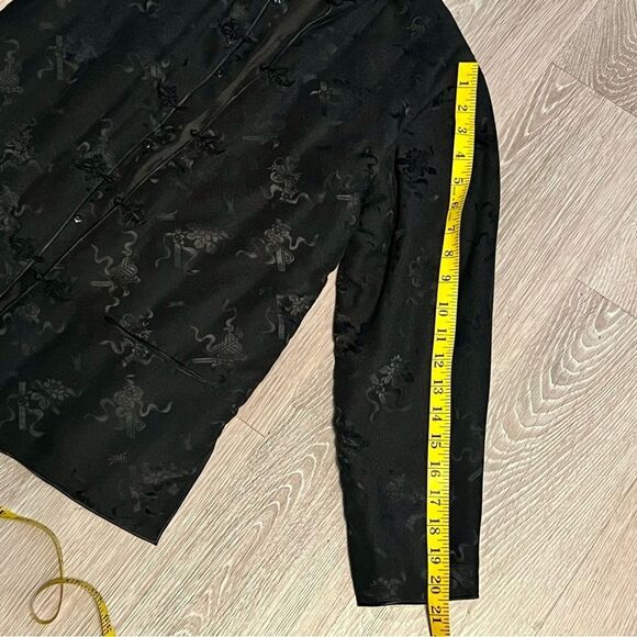 Quilted Silk Chinese Jacket Boxy Split Hem Long Sleeve Floral Fairy Whimsigoth S - Picture 10 of 16